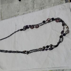 2 strand black and amethyst necklace‎